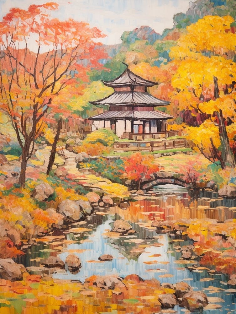 Autumn Gardens Painting Ryoan Ji Garden Japan 2