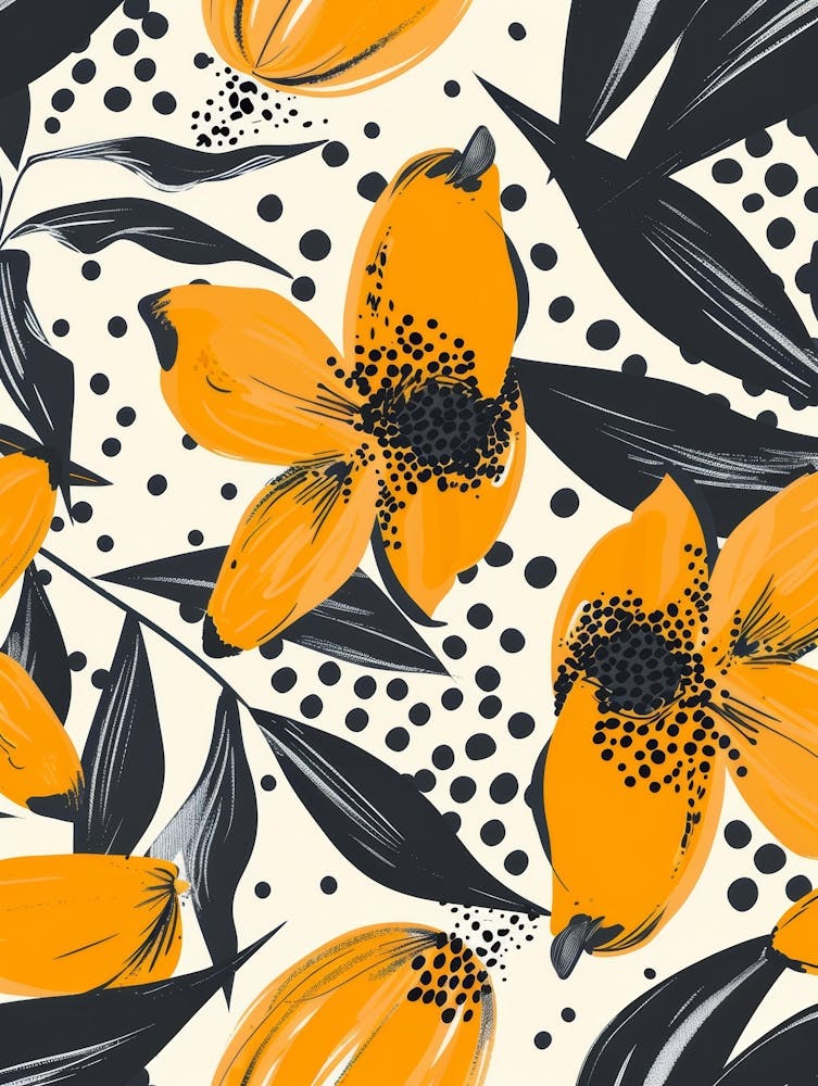 Seamless Pattern With Orange Flowers