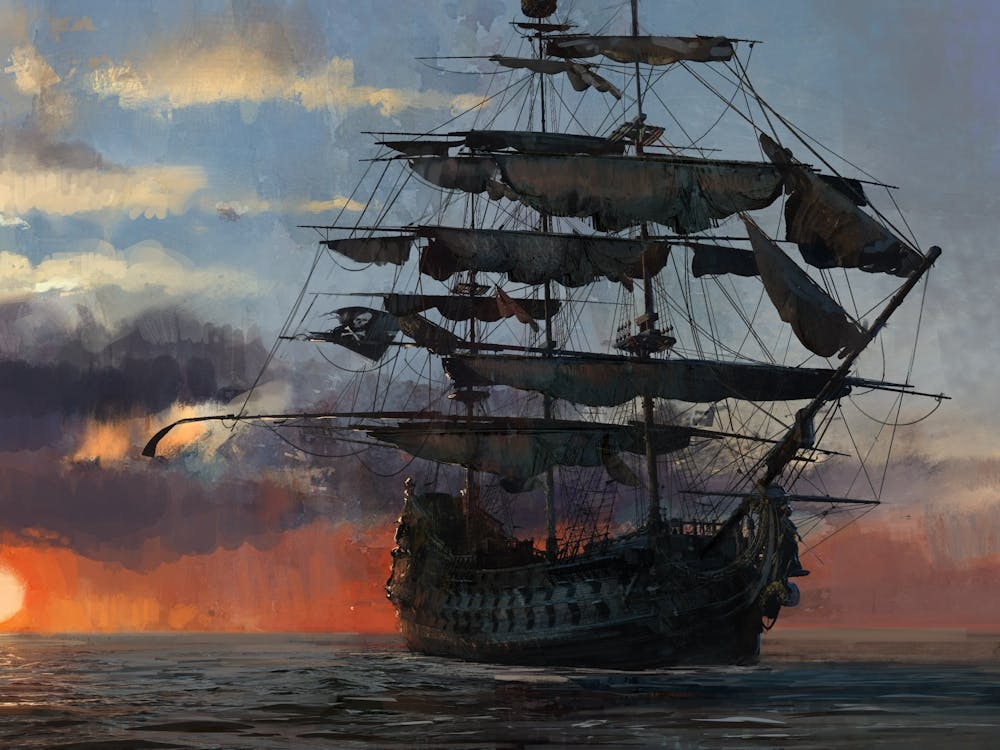Pirate Ship At Sunset
