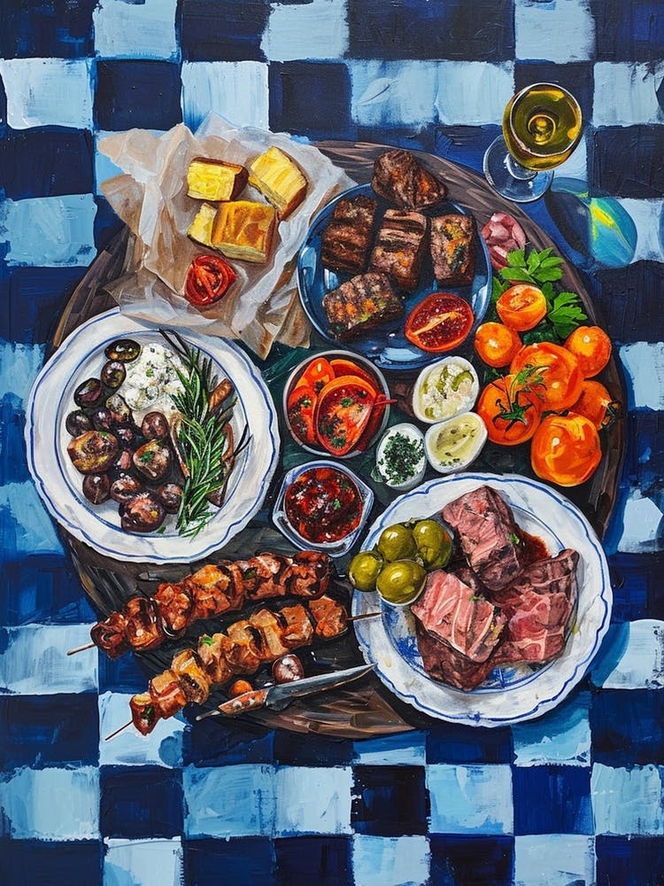 Mediterranean Mezze Board Blue Checkerboard 2