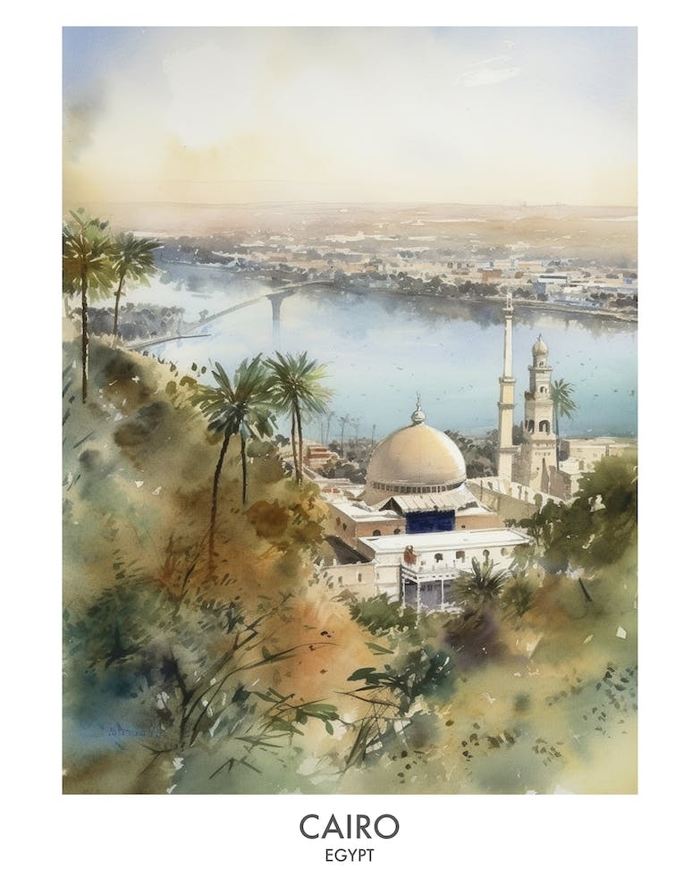 Cairo 2 Watercolour Travel Poster