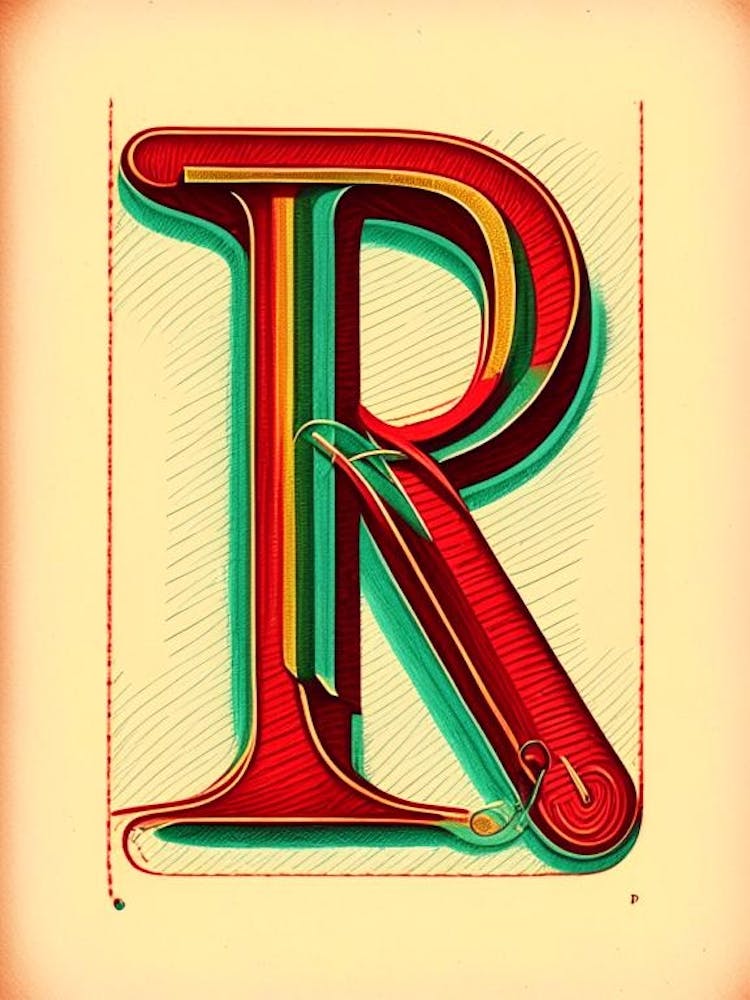 R, Letter, Alphabet Vintage Sketch 3