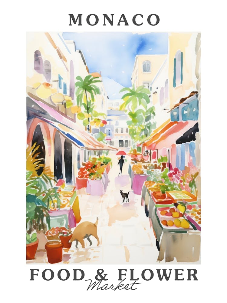 Lebensmittelmarkt mit Katzen in Monaco 2 Plakat