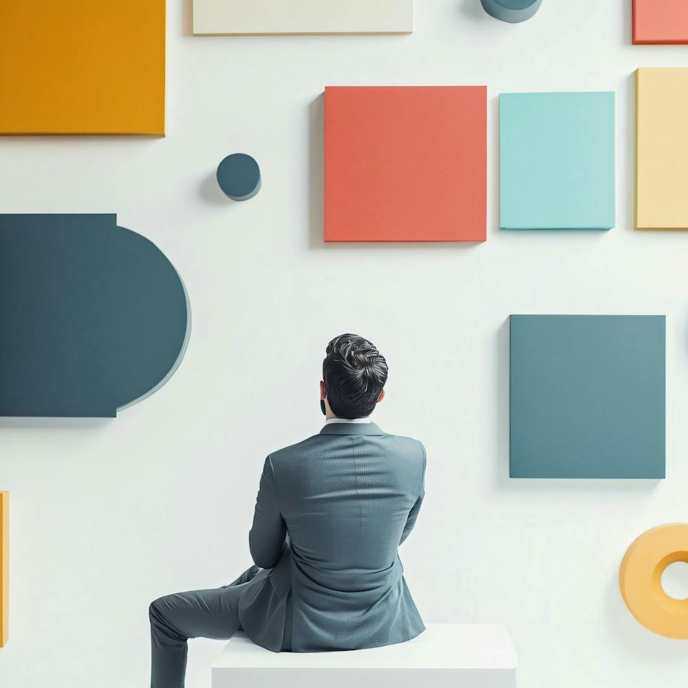 Businessman Looking At Colorful Squares
