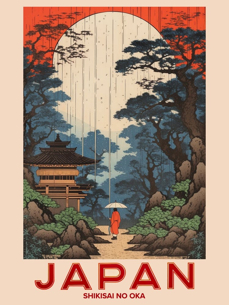 Shikisai No Oka, Visit Japan Vintage Travel Art 3