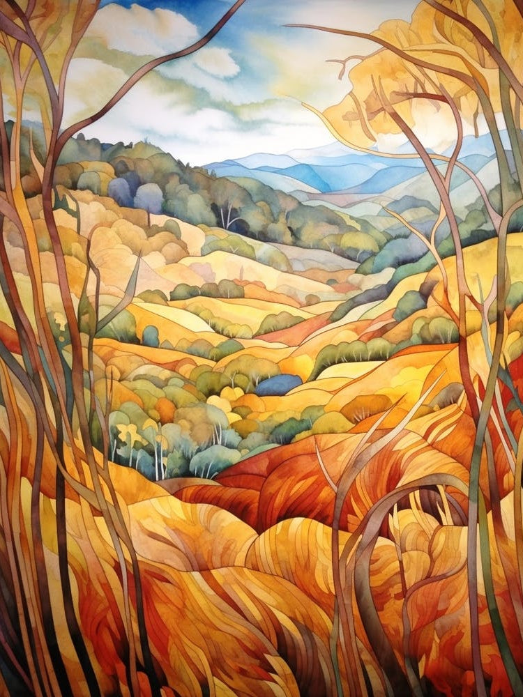 Autumn National Park Painting Muir Woods National Park Usa