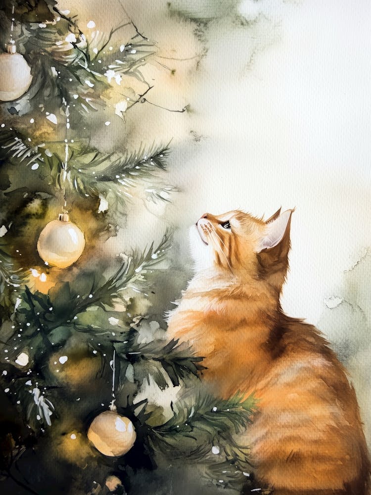 Christmas Cat Painting