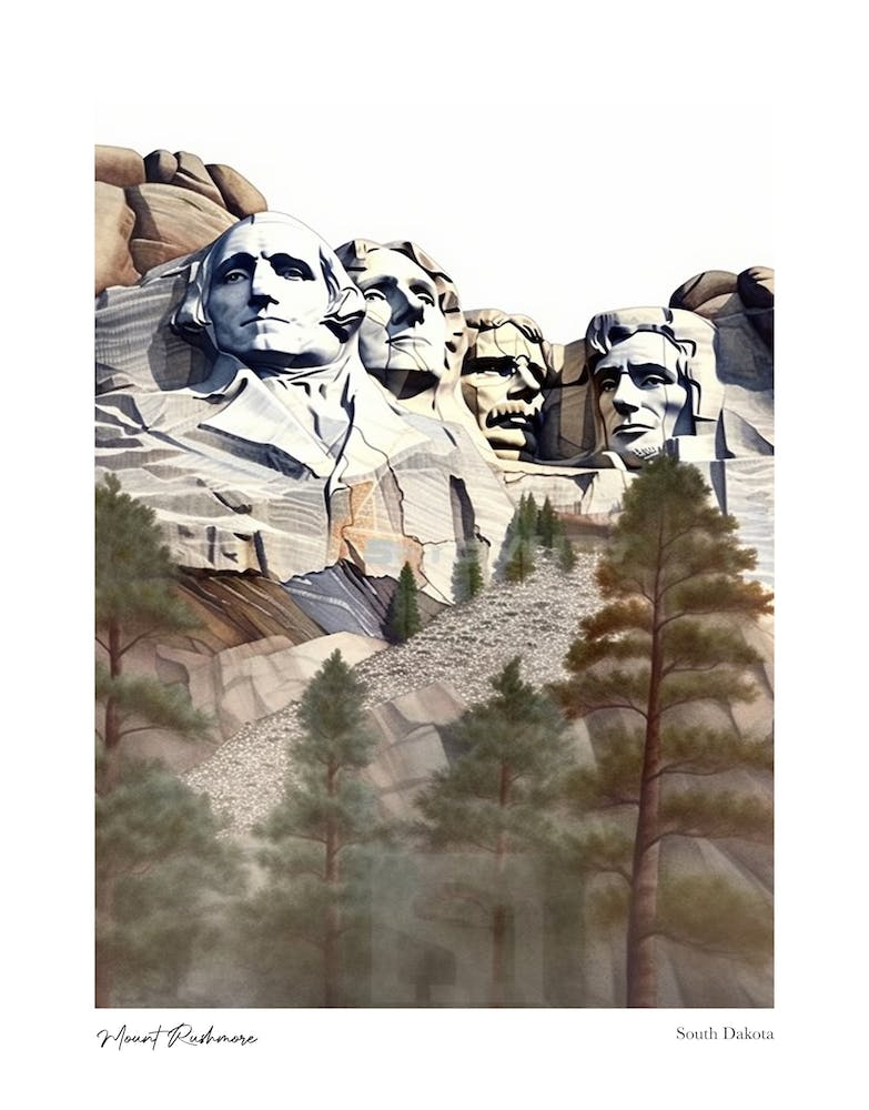 Mount Rushmore 2 Watercolour Travel Poster