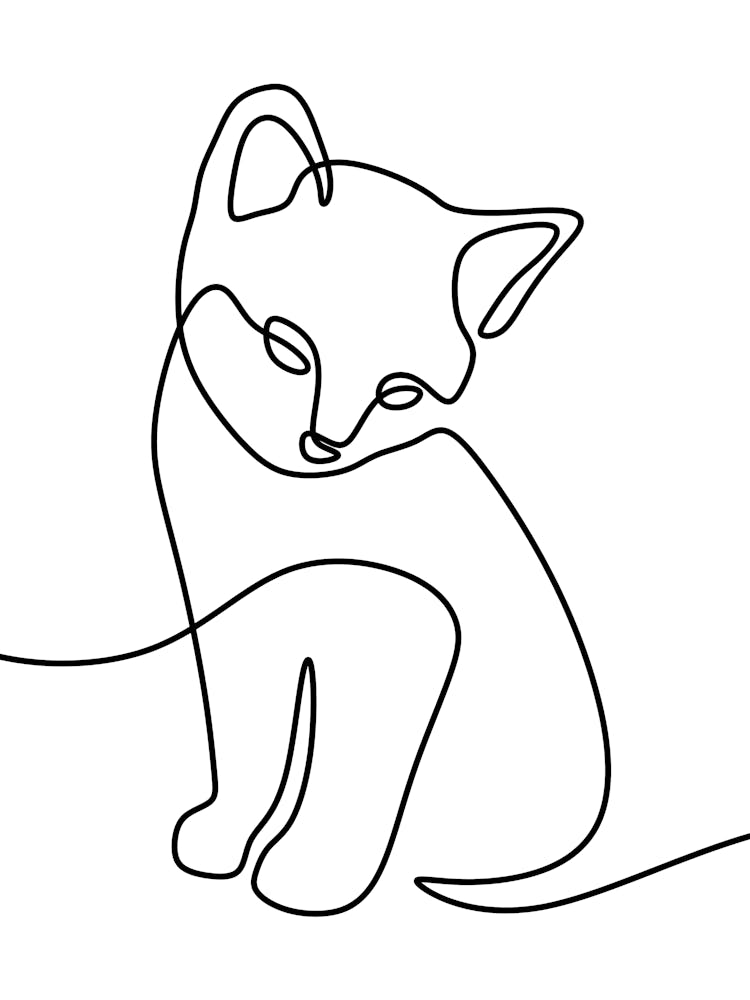 Continuous Line Drawing Of A Cat Monoline Simple Line Art Drawing