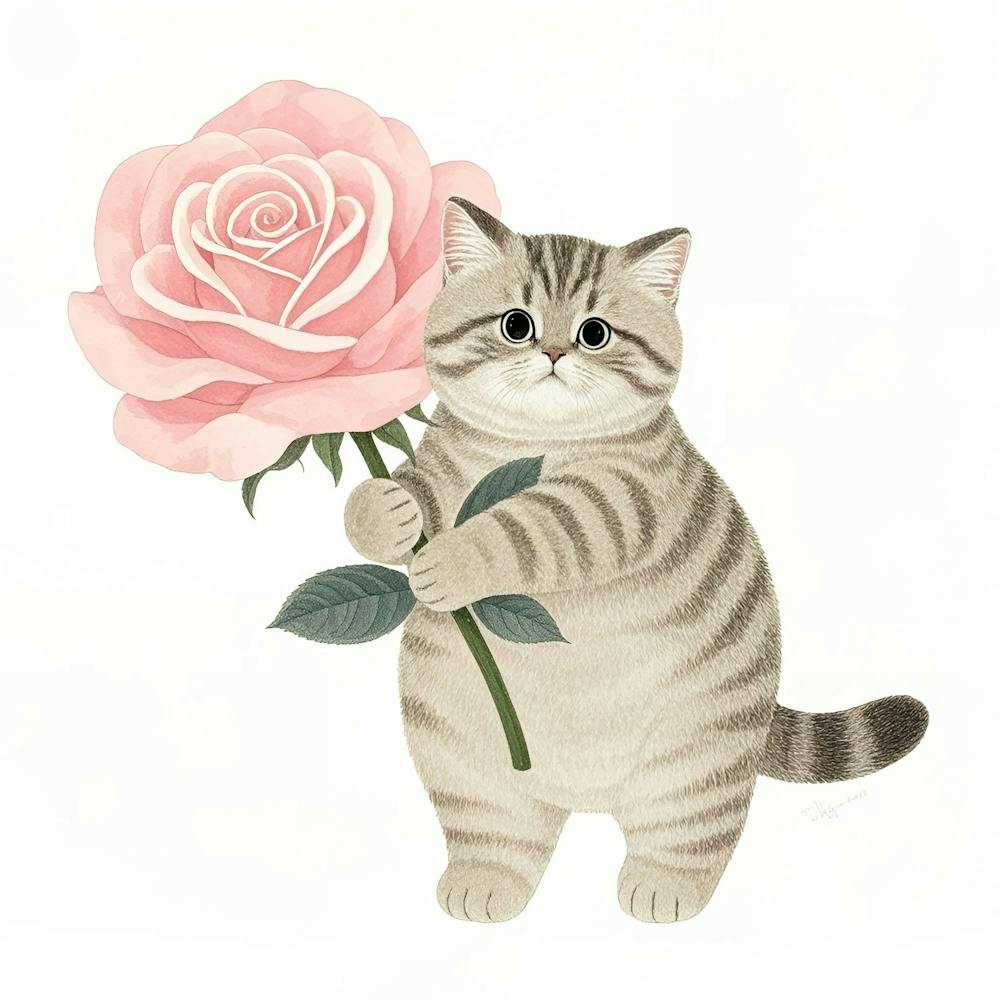 Cat With Rose 1