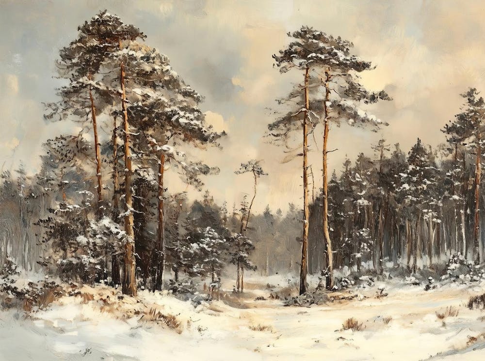 Vintage Winterlandschafts-Malerei, Winter-Kiefernwald, Rustikales, ländliches, digital herunterladbares Gemälde, Weihnachtsgeschenk