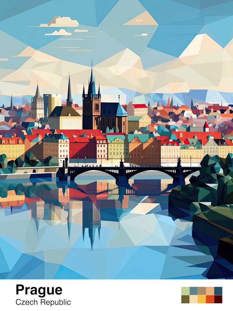 Prague, Czech Republic, Geometric Illustration 3 Poster