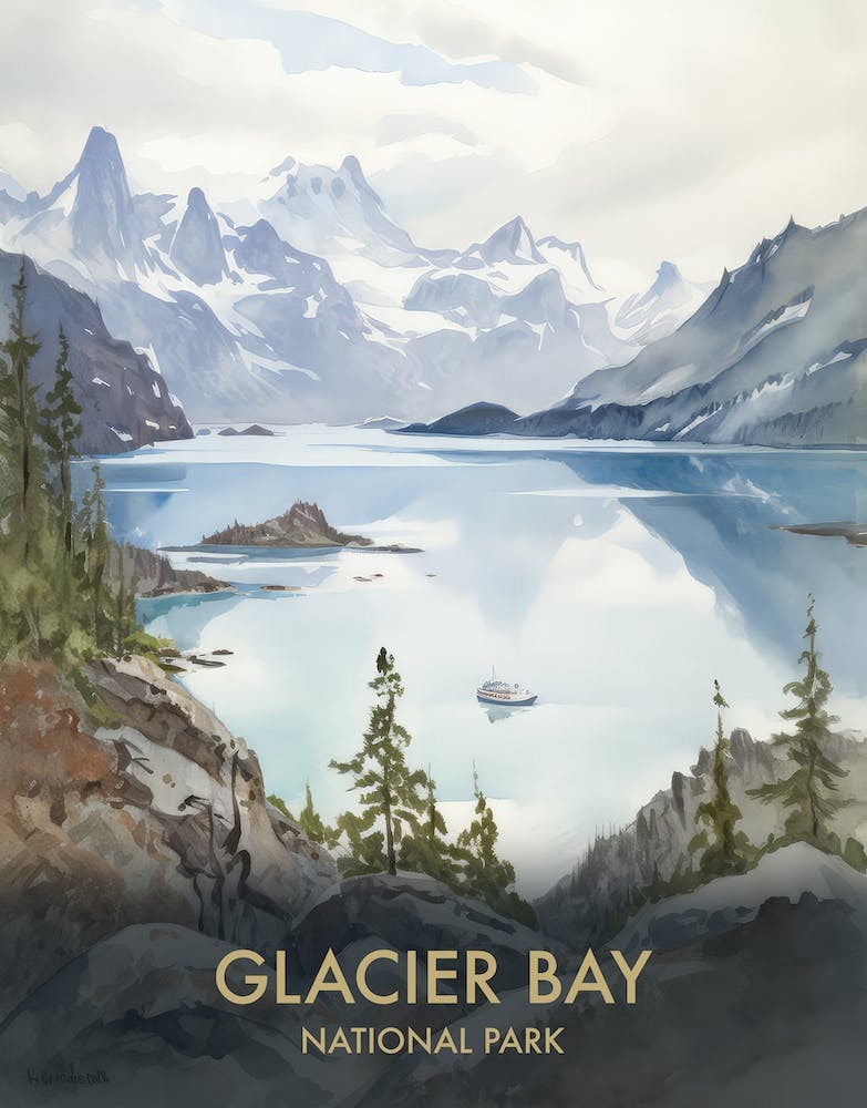 Glacier Bay National Park Watercolour Vintage Travel Poster 3