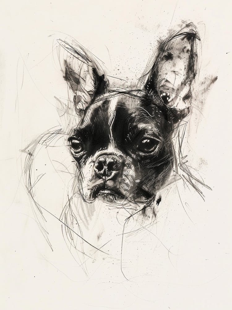 Boston Terrier Hund Kohlezeichnung 3