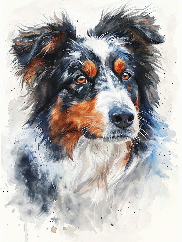 Australian Shepherd Dog Watercolor Painting 8