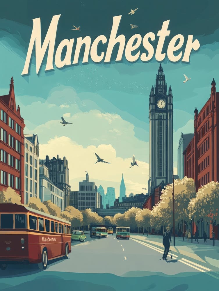 Aihrgdesign A Mid Century Modern Travel Poster For Manchester 2