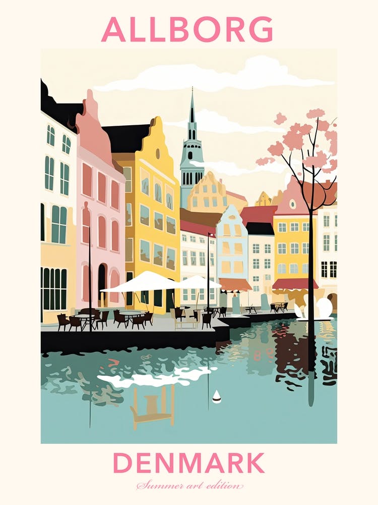 Allborg, Denmark, Flat Pastels Tones Illustration 2 Poster
