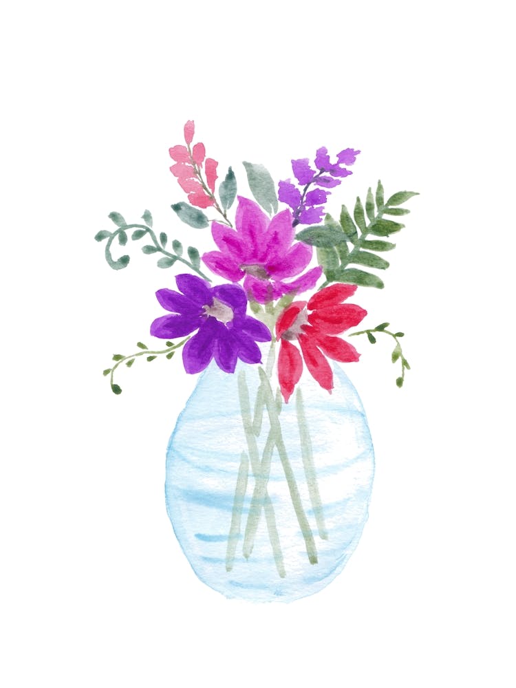 Watercolor Flowers In A Vase