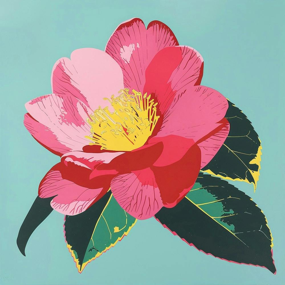 Camellia 1 Square Flower Illustration