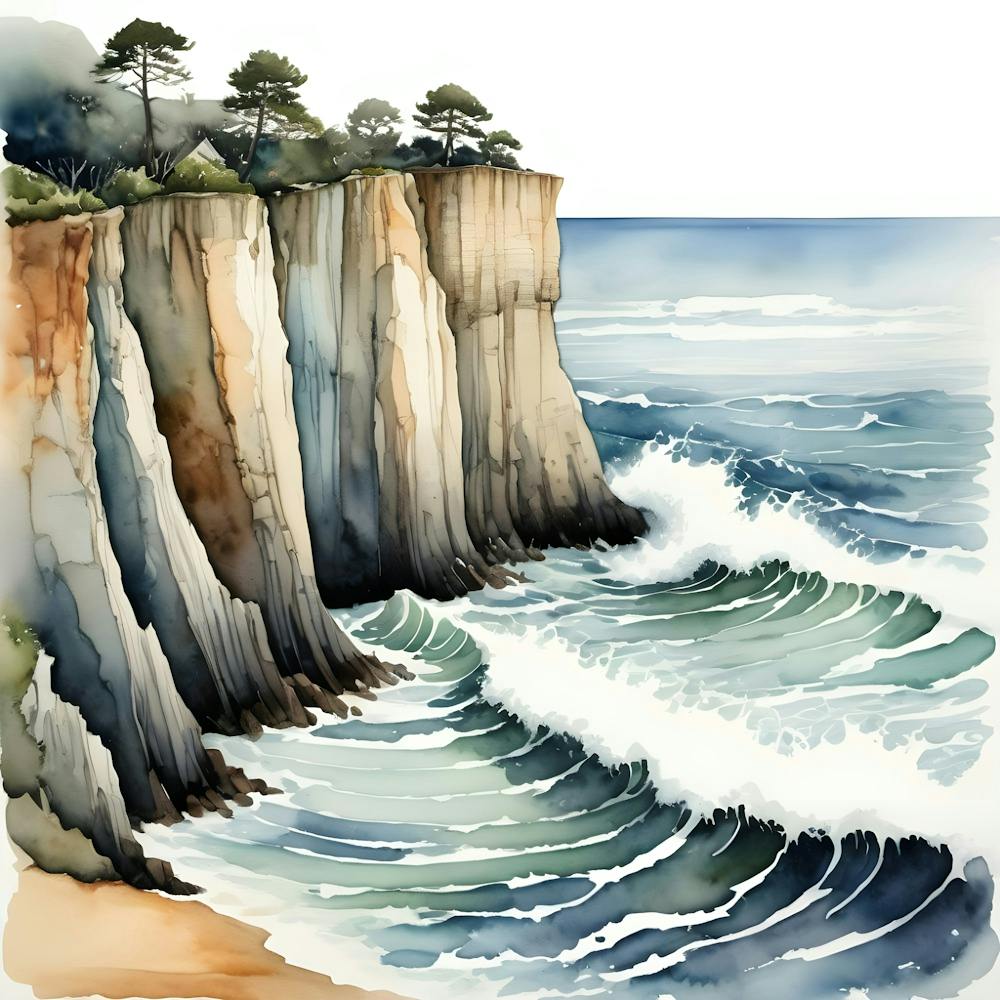 Watercolor Of Cliffs