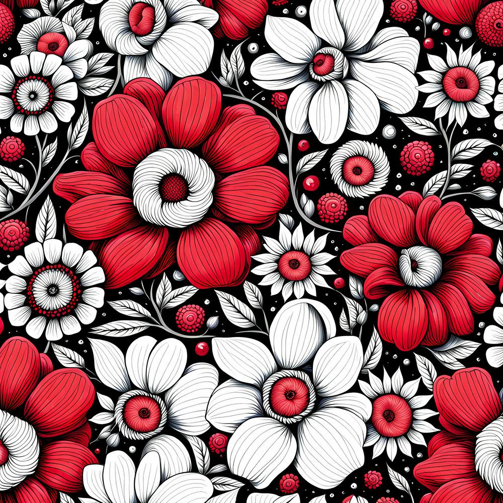 Floral Pattern Art, red and white flowers