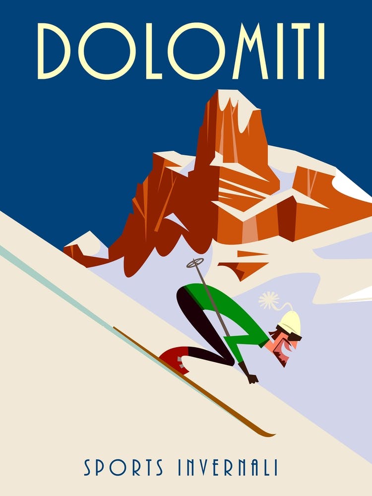 Dolomiti Ski Poster Cream & Navy