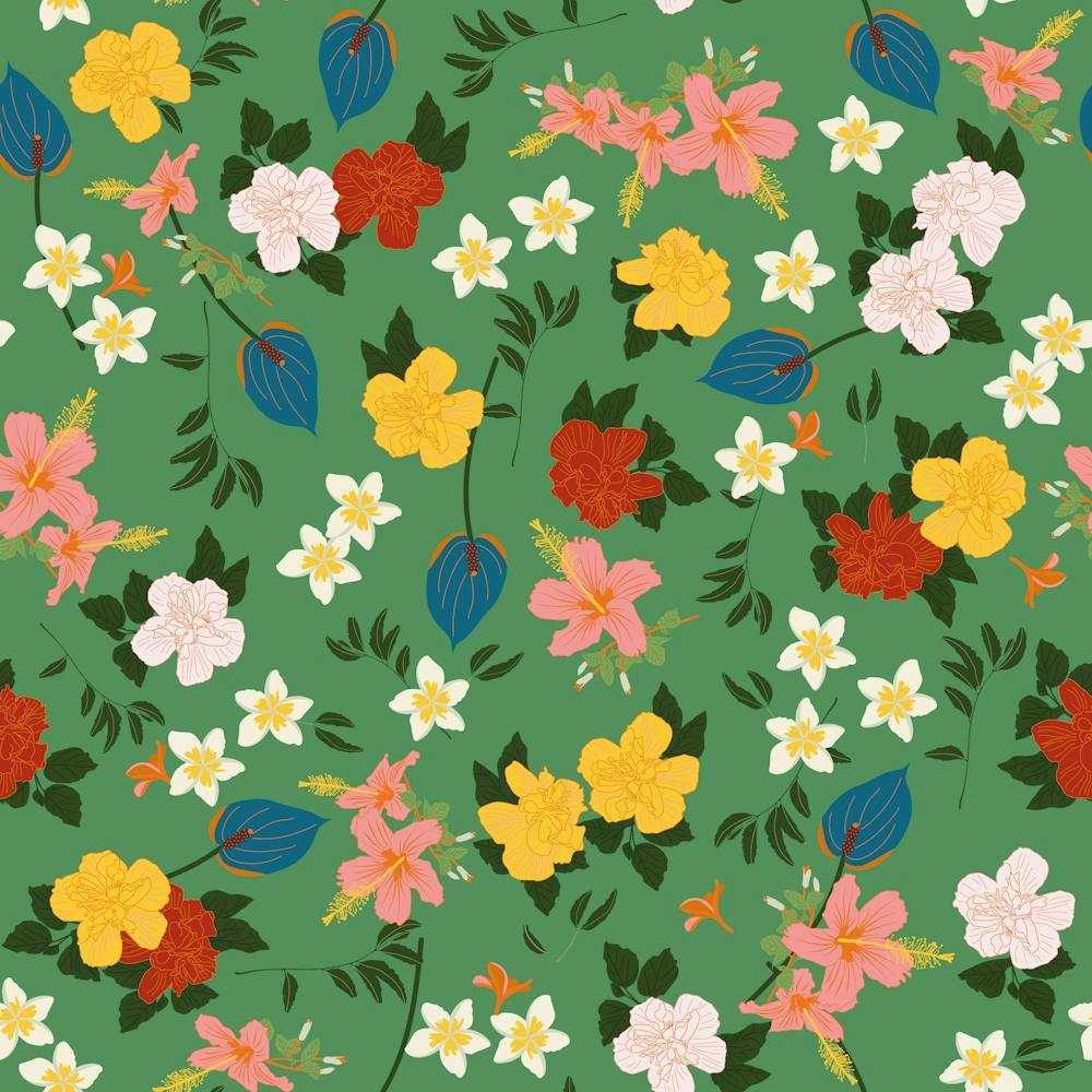 Tropical bouquet on green