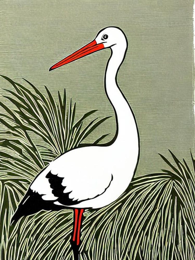 Stork Linocut Bird