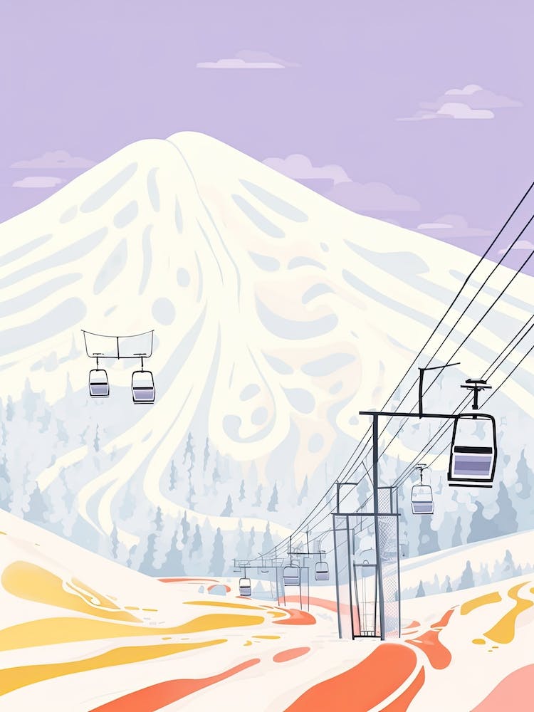 Niseko   Hokkaido, Japan, Ski Resort Pastel Colours Illustration 1