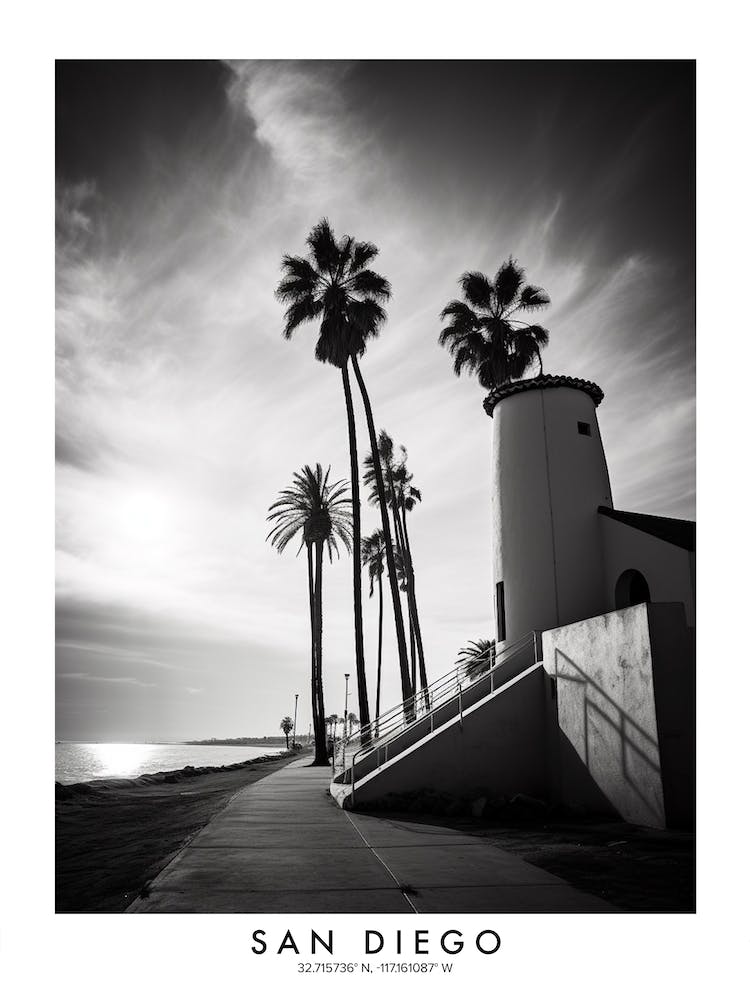 Poster Of San Diego, Black And White Analogue Photograph 1