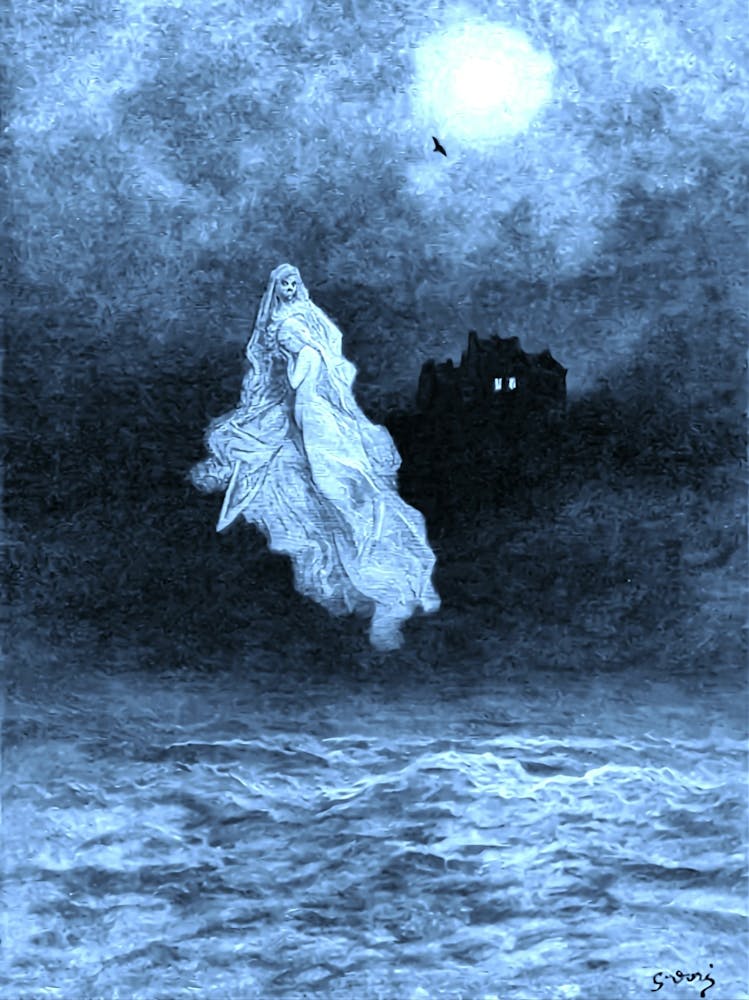 The Raven by Gustave Dore for Edgar Allen Poe 1884 - Remastered Vintage Victorian Horror Spooky Story Tales Cool Ghouls Spirits Full Moon Witchy Horrorcore 1