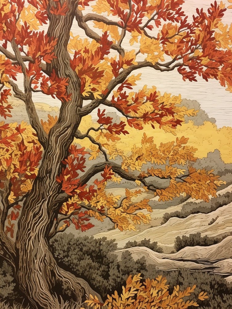 Eastern Cottonwood 1 Impression d'arbre d'automne vintage