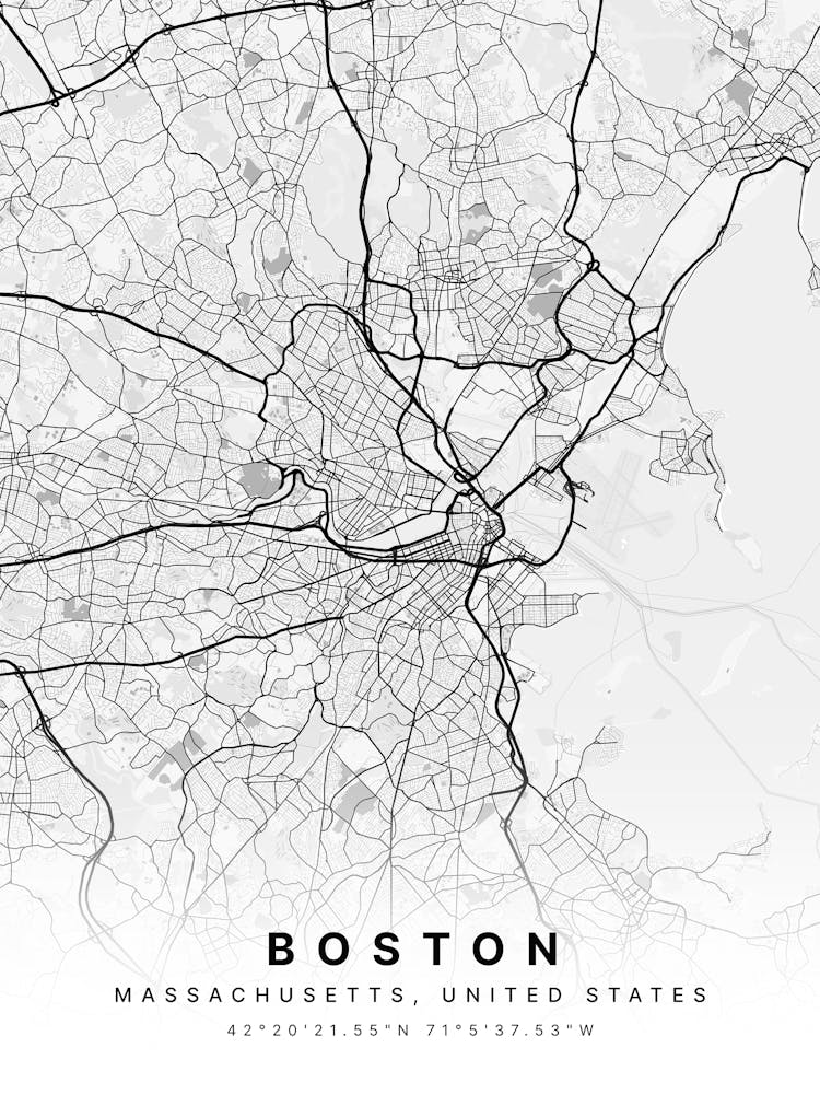 Boston Massachusetts USA White Map