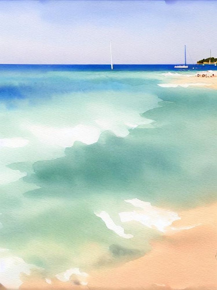 Plage De L'Escalet, Saint Tropez, France Watercolour