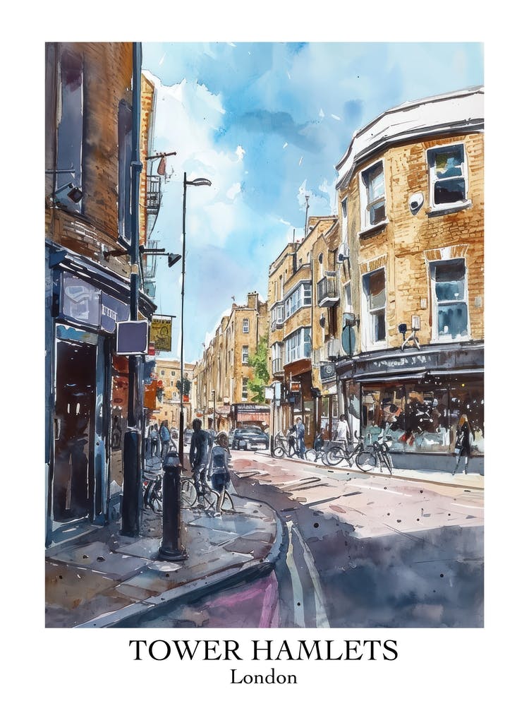 Tower Hamlets London Borough   Street Watercolour 4 Poster