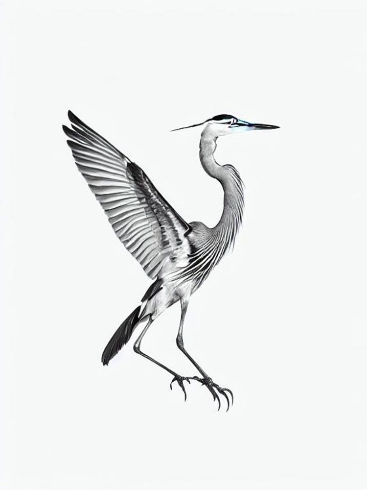 Great Blue Heron B&W Pencil Drawing 2 Bird