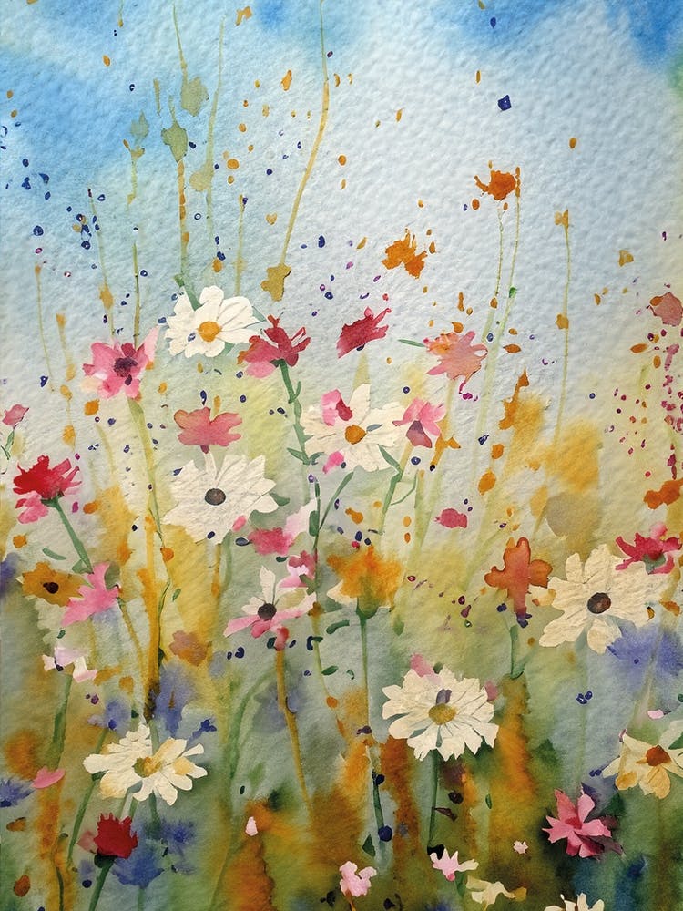 Aquarelle Prairie Estivale