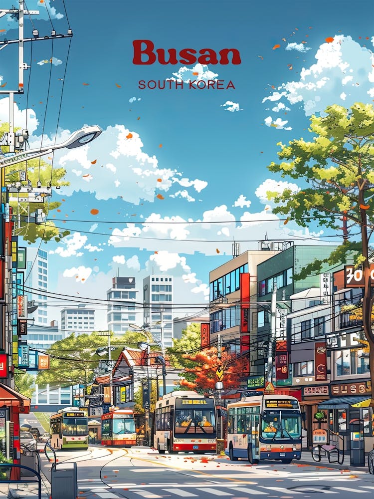 Busan South Korea Cityscape Art Illustration