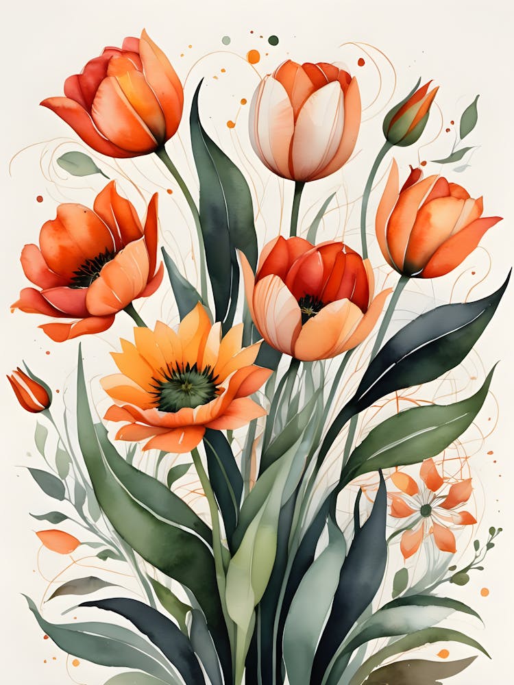 Watercolor Flowers In A Vase 16
