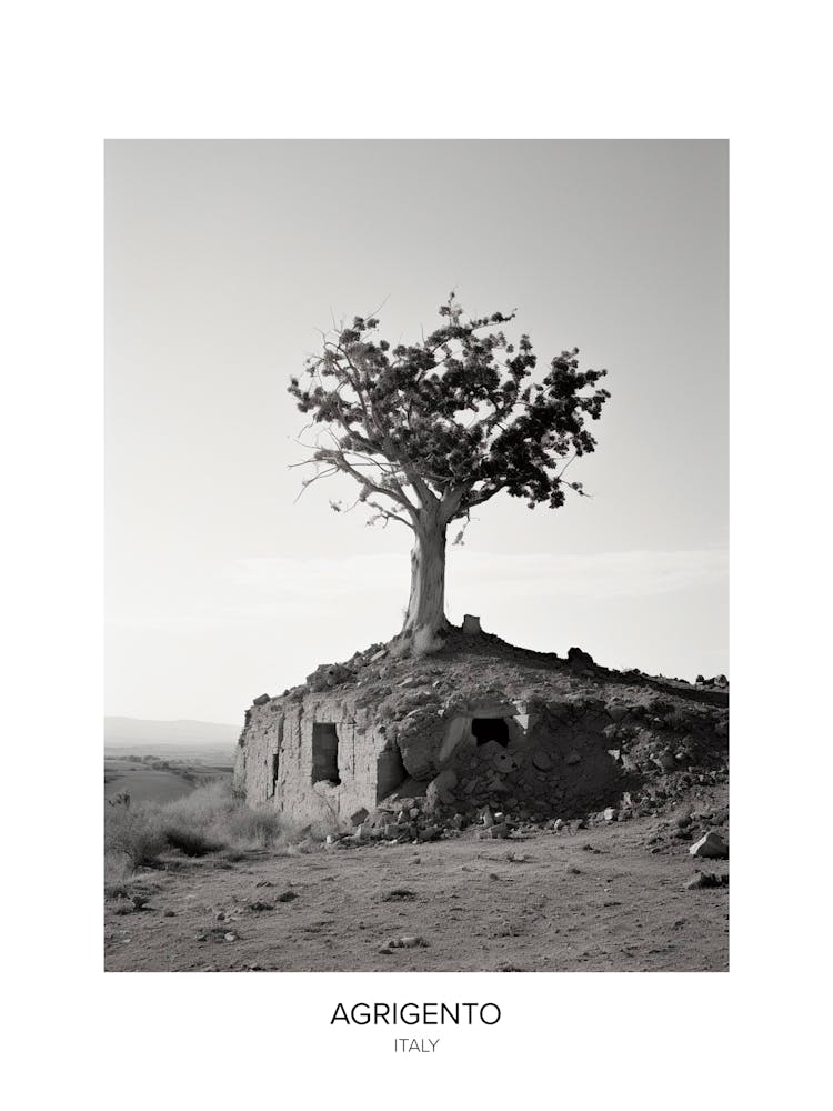 Poster Of Agrigento, Italy, Black And White Photo 2
