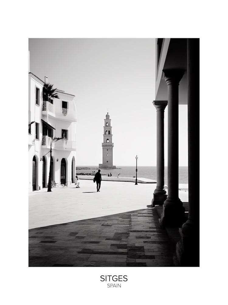 Poster Of Sitges, Spain, Black And White Analogue Photography 1