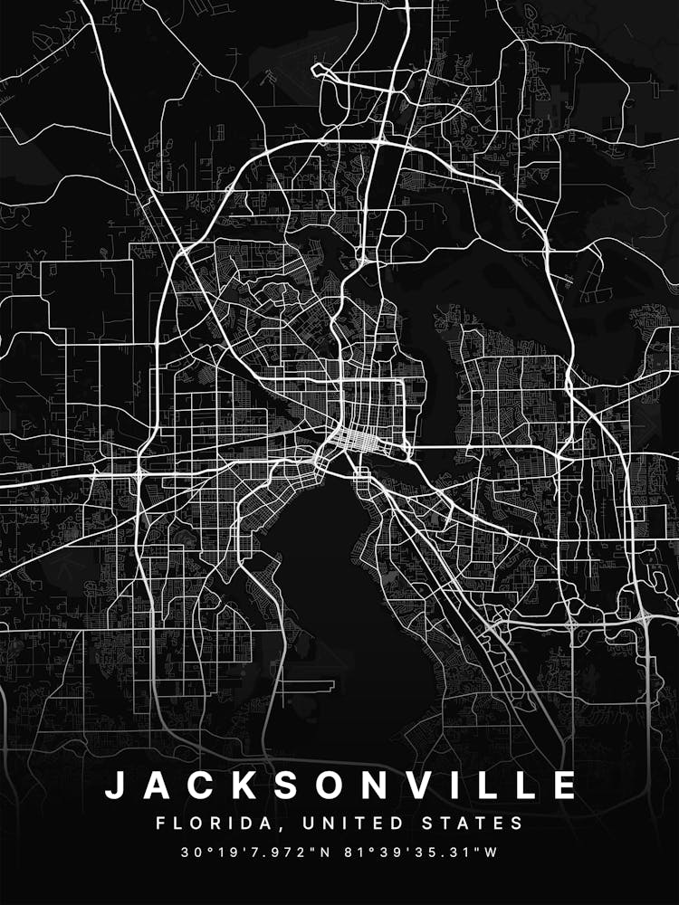 Jacksonville Florida Usa Black Map
