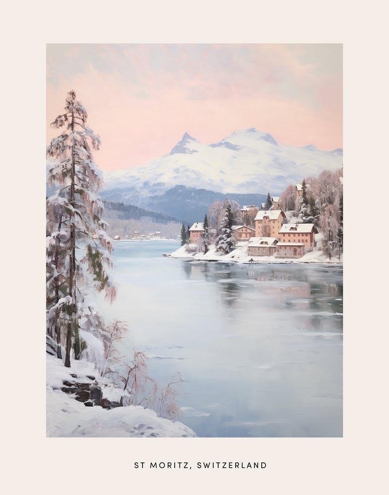 Dreamy Winter Painting Poster St Moritz Switzerland 4