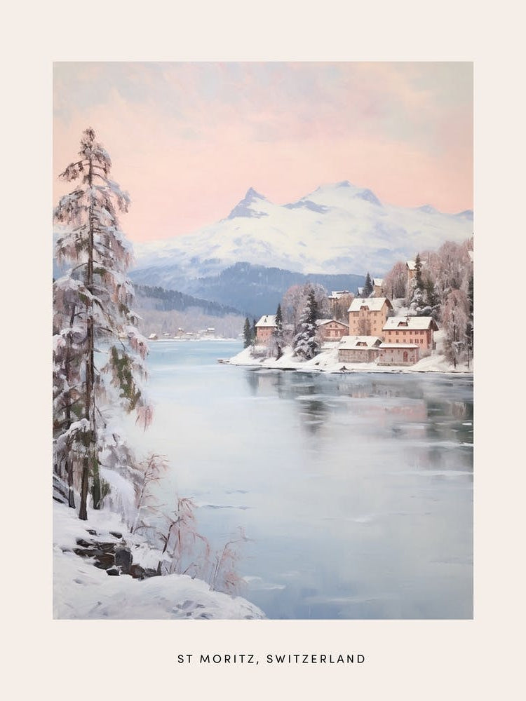 Dreamy Winter Painting Poster St Moritz Switzerland 4