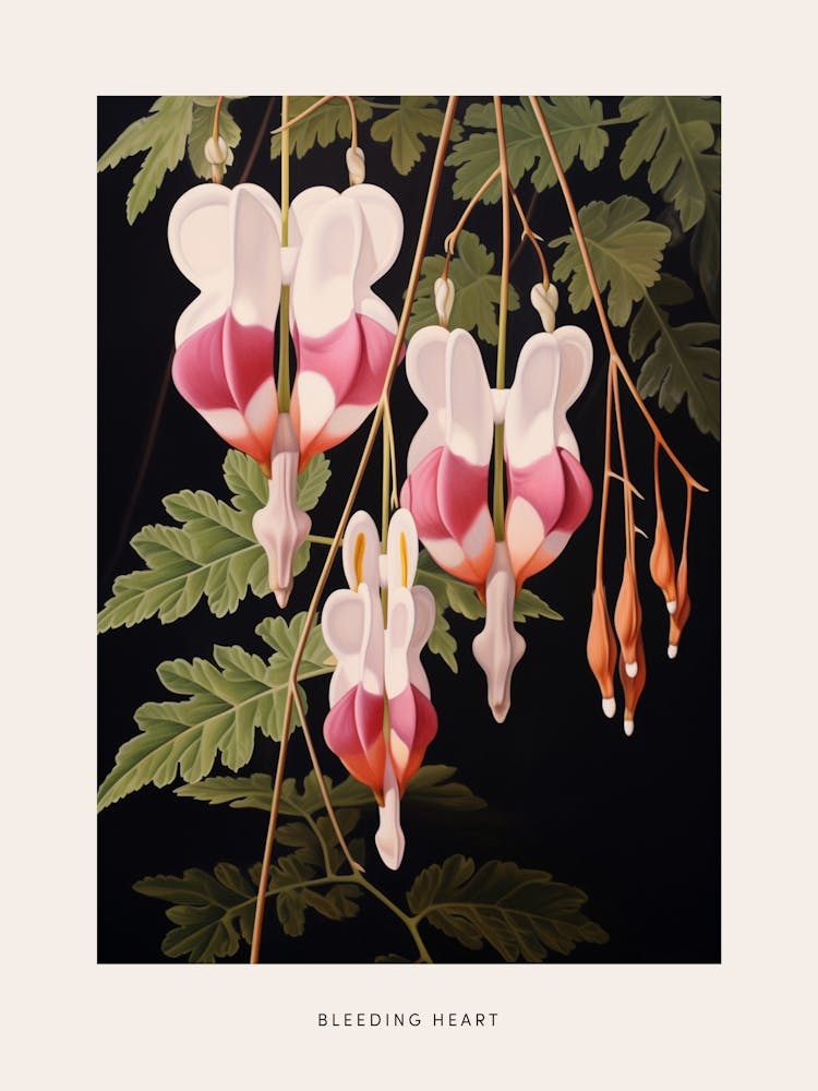 Flower Illustration Bleeding Heart Flower 3 Poster