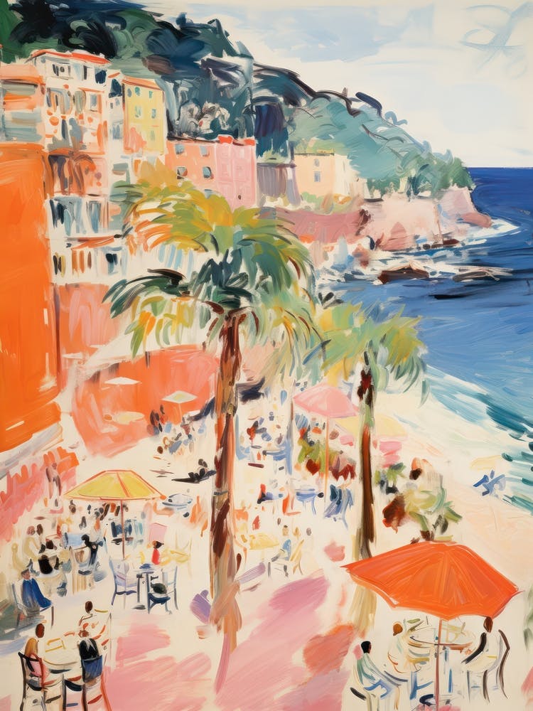 Cinque Terre   Italy Beach Club Lido Watercolour 3