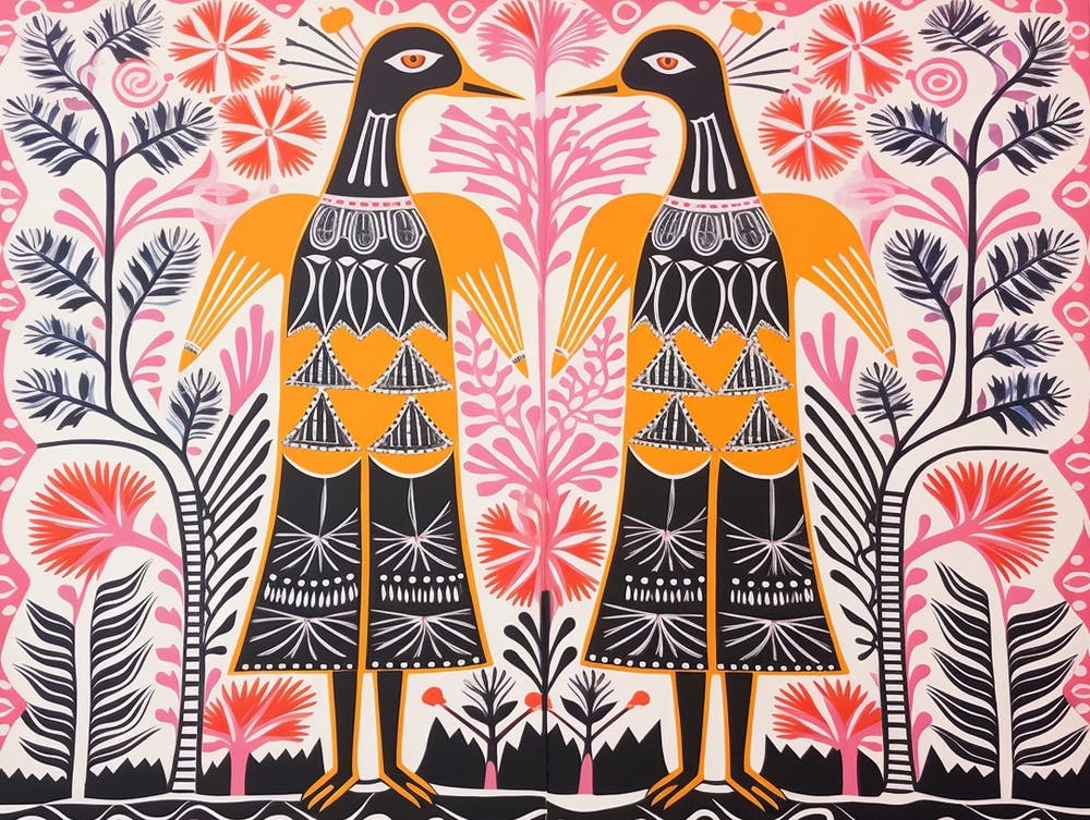 Crane 2 Folk Style Animal Illustration