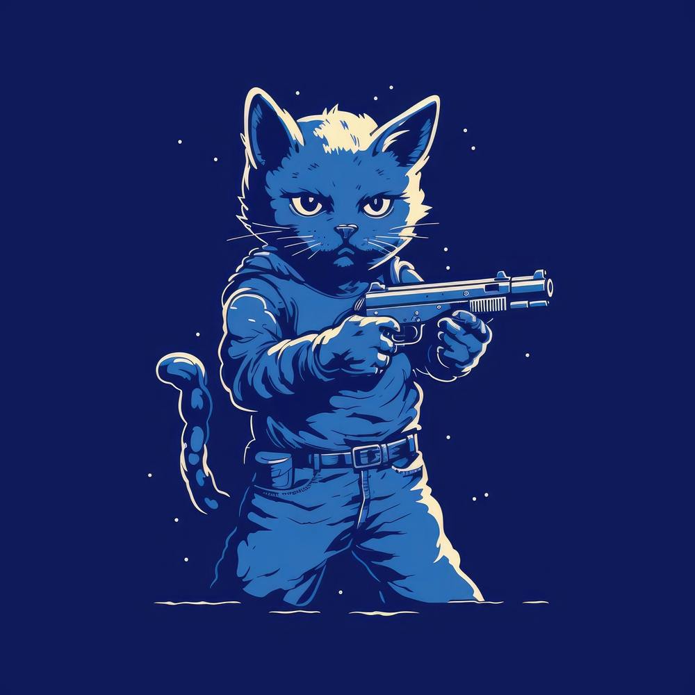 Blue Cat With Gun