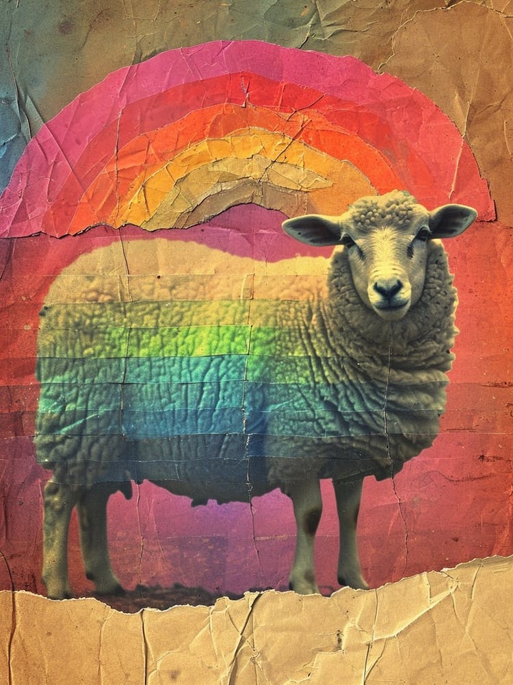 Kitsch Regenbogen-Schaf Collage 2