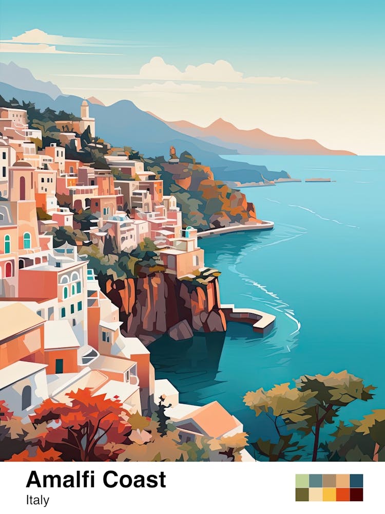 Amalfi Coast, Italy, Geometric Illustration 3 Poster